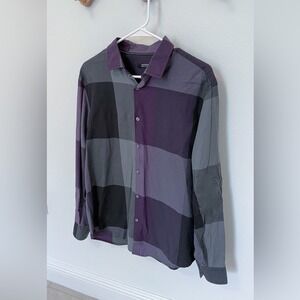 Alfani | Mens Purple and Grey Button Down Shirt